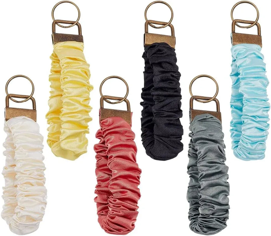 6 Pack Scrunchie Keychains Colorful Polyester Wristlet Key Ring Bracelets for Women Running Dog Walking, Daily Comfort Use