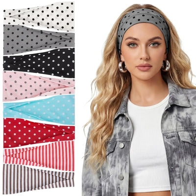 8 Pack Headbands for Women and Girls, Non Slip Polka Dot and Stripe Hair Bands, Retro Y2K Style Assorted Colors