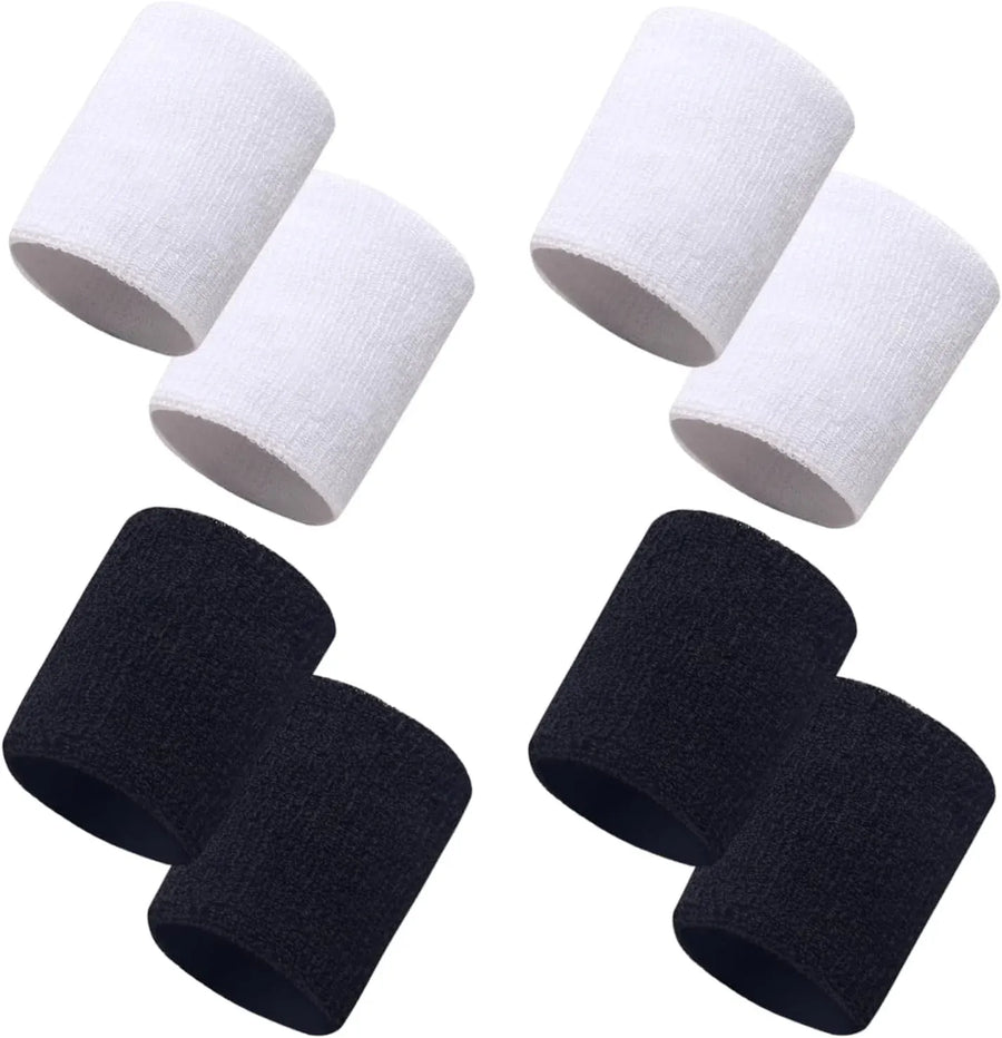 8 Pcs Sports Wristbands Cotton Elastic Sweatbands for Tennis Basketball Running Men Women Black White, Practical Everyday Use