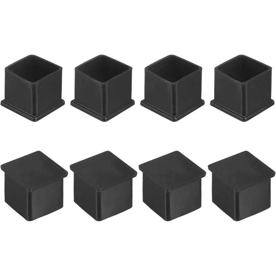 8 Pack Square Chair Leg Caps, PVC Non Slip Floor Protectors for Chairs Tables and Beds, 1.25 Inch 32mm, Black, Durable Plastic Construction