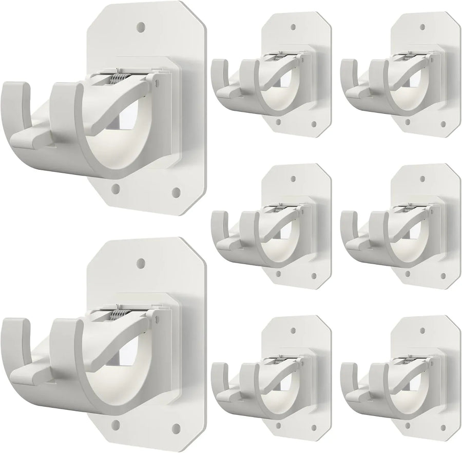 8 Pack No Drill Curtain Rod Brackets, Self Adhesive Nail Free Adjustable Hangers for Curtain Poles 0.62-1.57 Inch, White