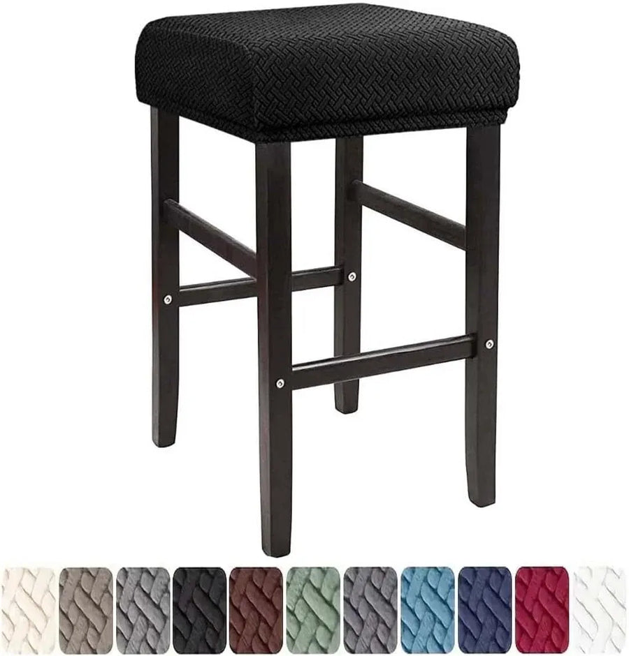 Rectangle Bar Stool Covers 2 Pack, Stretch Washable Slipcovers for Saddle Counter Stools and Vanity Chairs, Black