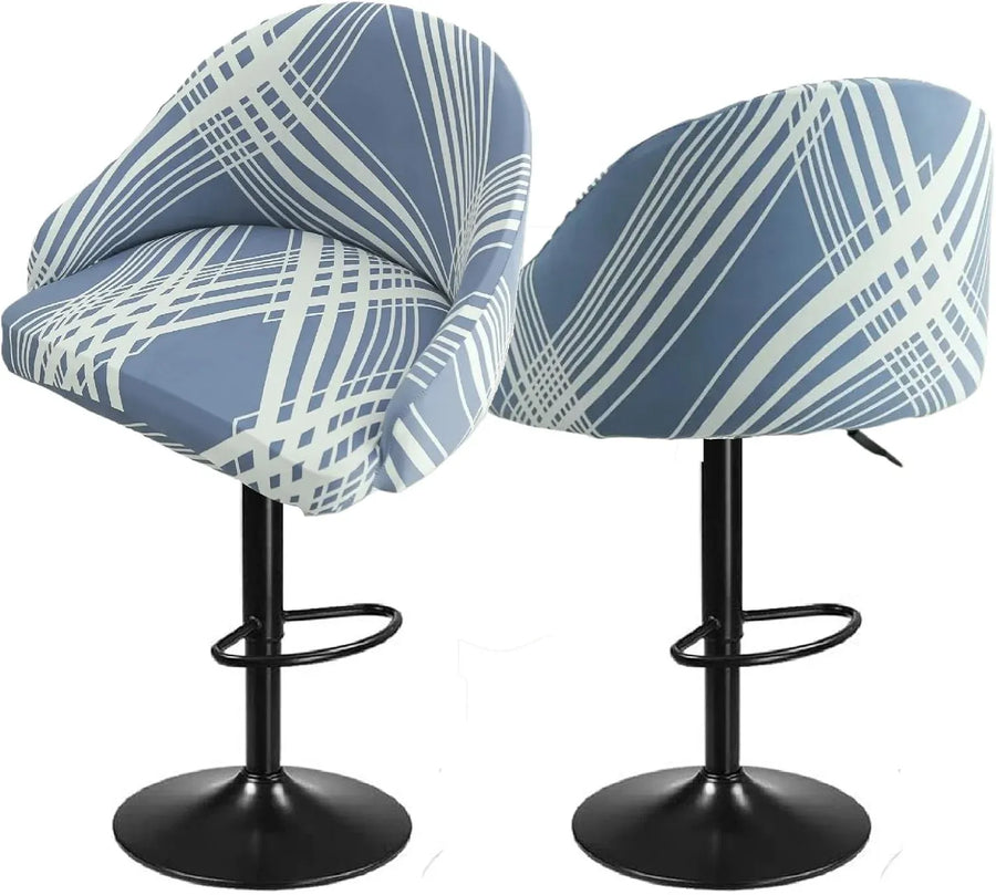 2 Pack Bar Stool Slipcovers Stretch Swivel Chair Covers with Back for Counter Armchairs Kitchen Island Blue Pattern