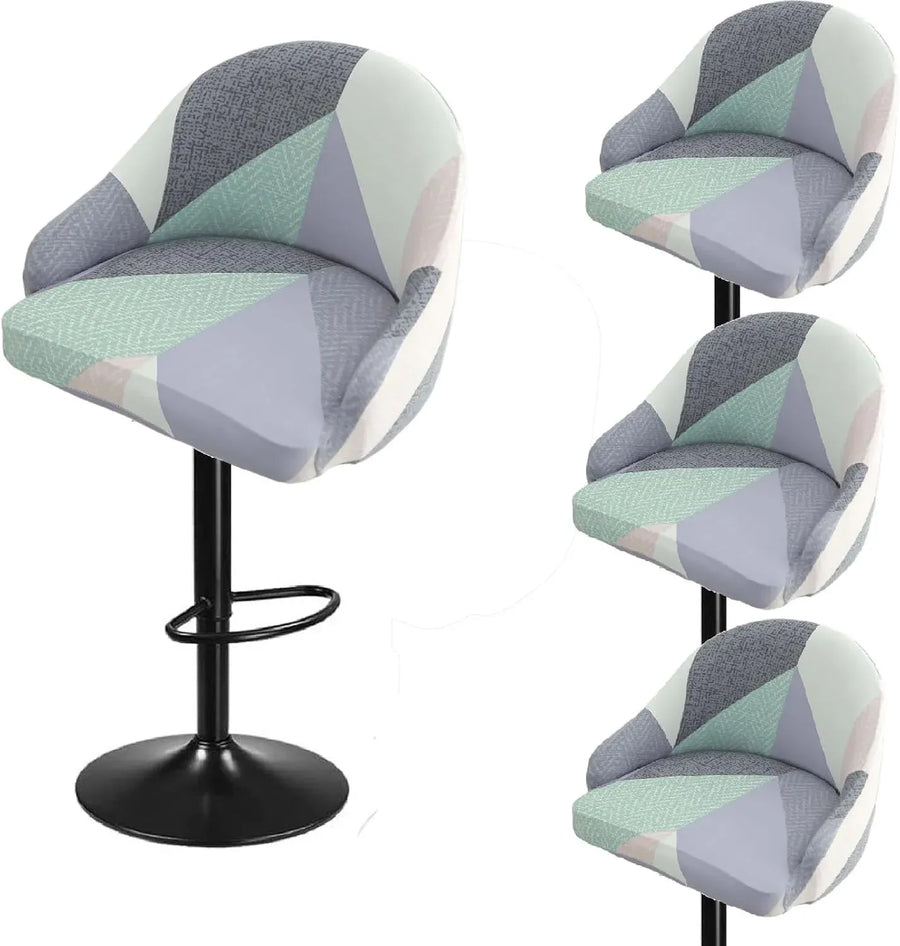 4 Pack Bar Stool Slipcovers Stretch Swivel Chair Covers with Back for Armchair Kitchen Island Geometric Pattern, Blue2