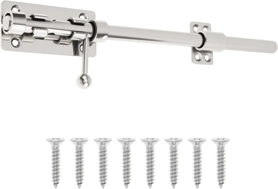 Barrel Bolt Door Latch 12 Inch 304 Stainless Steel Heavy Duty Slide Lock for Gate Barn Door with 8.5 mm Padlock Hole, Silver