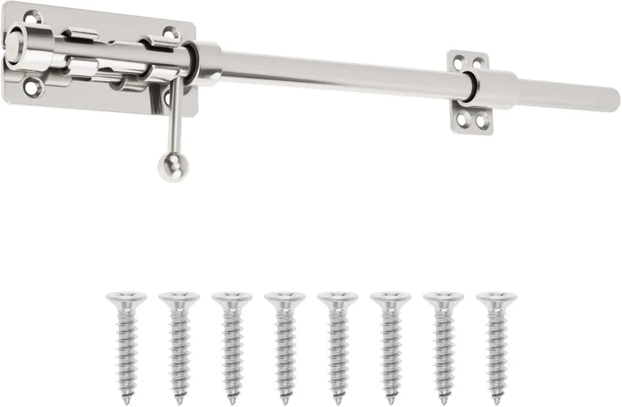 Barrel Bolt Door Latch 14 Inch 304 Stainless Steel Heavy Duty Slide Lock for Gate Barn Door with 8.5 mm Padlock Hole Silver