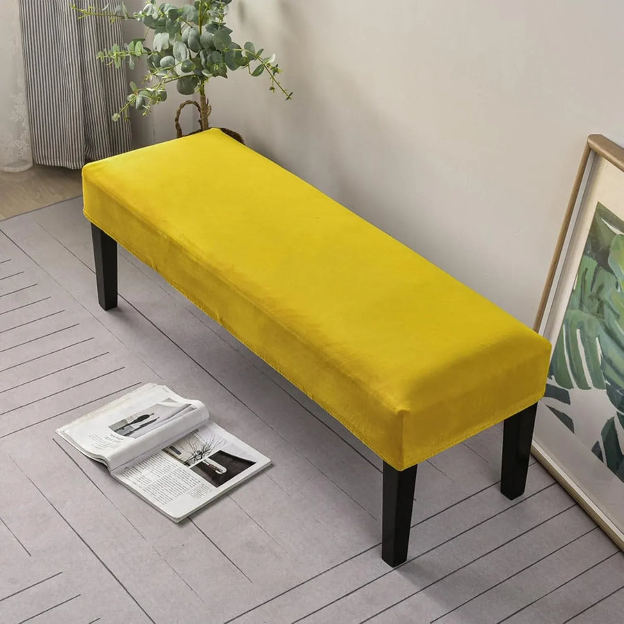 Dining Bench Cushion Cover Stretch Velvet Washable Rectangle Seat Protector for Dining Room Piano Bench Living Room Bedroom Yellow