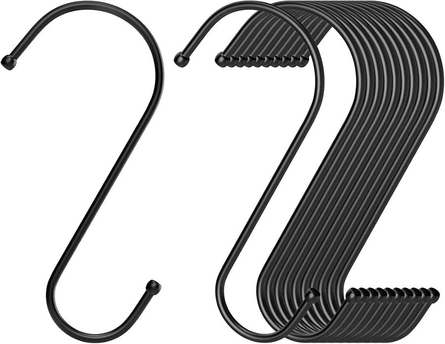 Large Metal S Hooks Reversible Heavy Duty Hanging Plant Hooks for Home Garden Black 6 Inch 12 Pack, Heavy Duty Use
