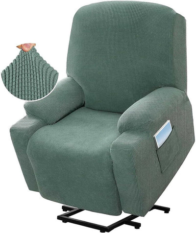 Power Lift Recliner Slipcover High Stretch Soft Jacquard Fabric with Side Pocket for Standard Recliner Chair Green, Letter C Option
