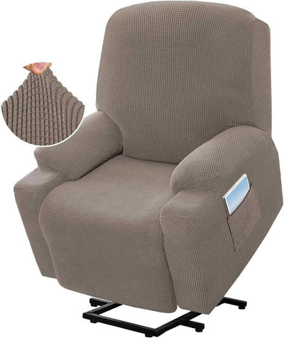 Power Lift Recliner Chair Cover High Stretch Soft Jacquard Slipcover with Side Pocket for Standard Recliners Gray, Letter G Option
