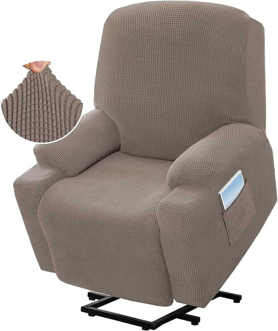 Power Lift Recliner Chair Cover High Stretch Soft Jacquard Slipcover with Side Pocket for Standard Recliners Gray, Letter G Option