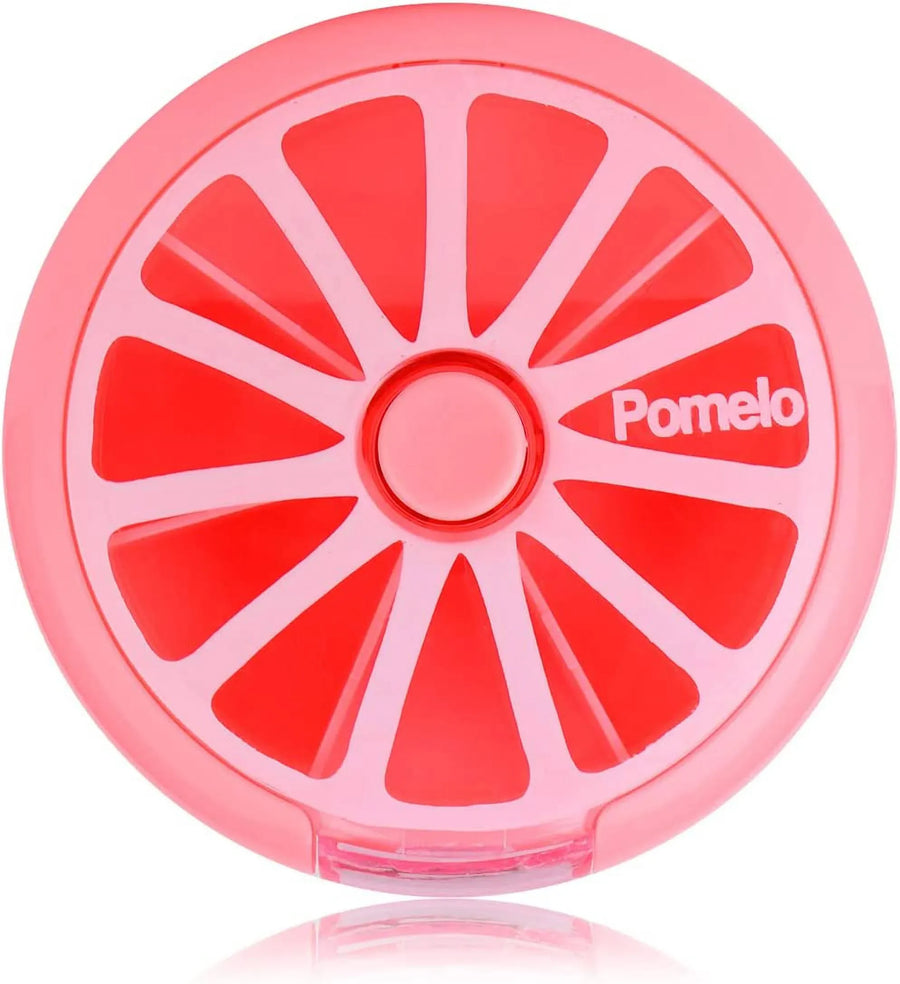 Portable Weekly Pill Organizer Box, 7 Day Rotary 3 Compartment Medicine Case for Travel and Daily Use, Pomelo Pink
