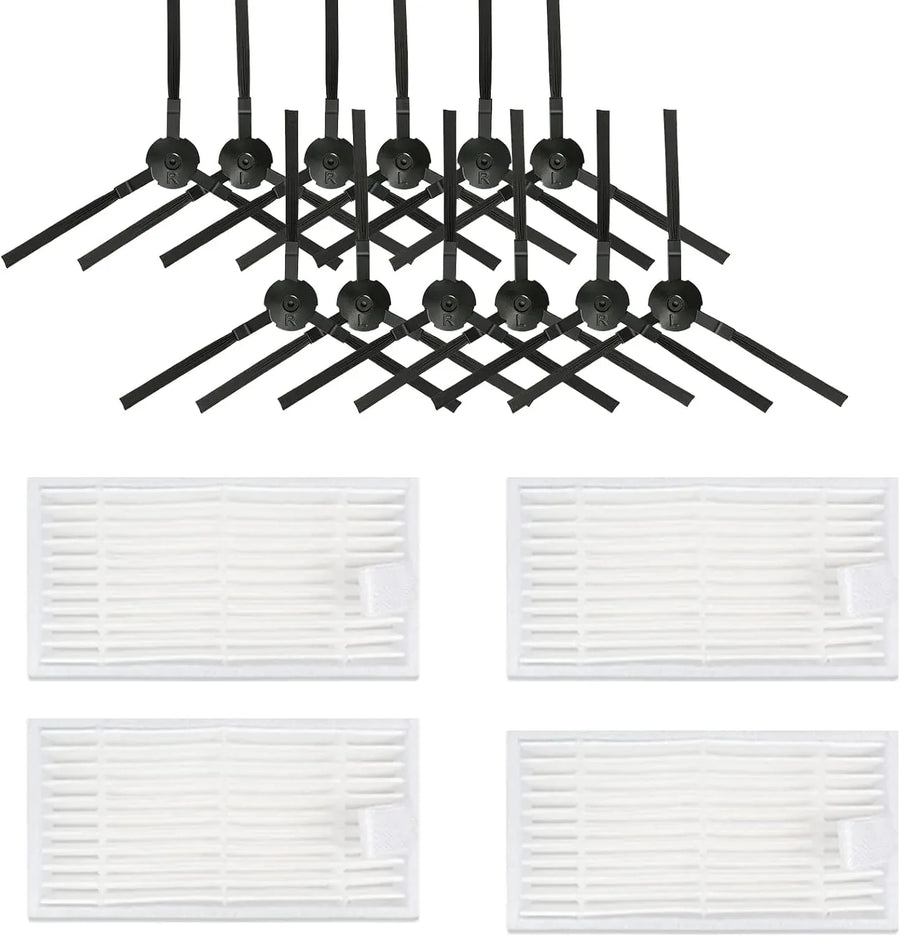 Robotic Vacuum Replacement Parts Kit with 6 Pairs Side Brushes and 4 High Efficiency Filters for ILIFE V3 V3s V5 V5s Pro V50 V55