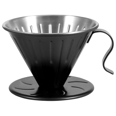 Stainless Steel Pour Over Coffee Dripper Cone Filter with Anti Scald Handle for Hand Brew Coffee, Black, Stainless Steel Construction