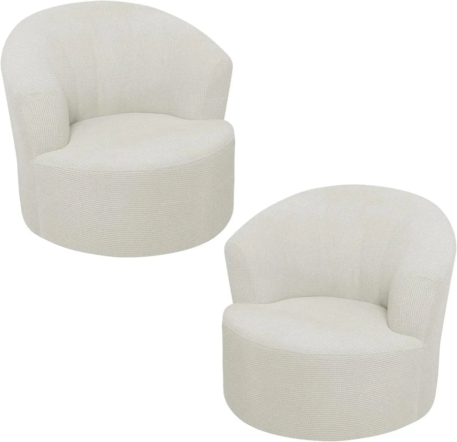 1 Pack Swivel Barrel Chair Slipcover Stretch Soft Washable Furniture Protector for Round Club Accent Chairs Living Room Cream White