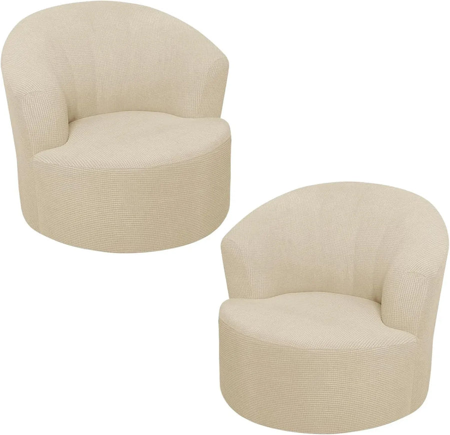 1 Pack Swivel Barrel Chair Slipcover, Stretch Soft Washable Round Club Chair Cover for Living Room, Beige, Natural
