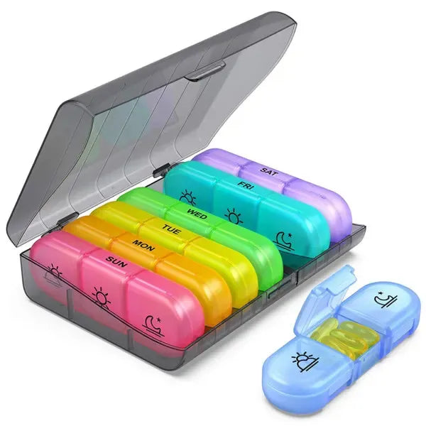 Flexible Weekly Dose Bag Medicine Box, Three-Time Daily Pill Organizer for Morning Afternoon Evening, Multicolor, PP Plastic, 15.8 x 12 x 4.2 cm