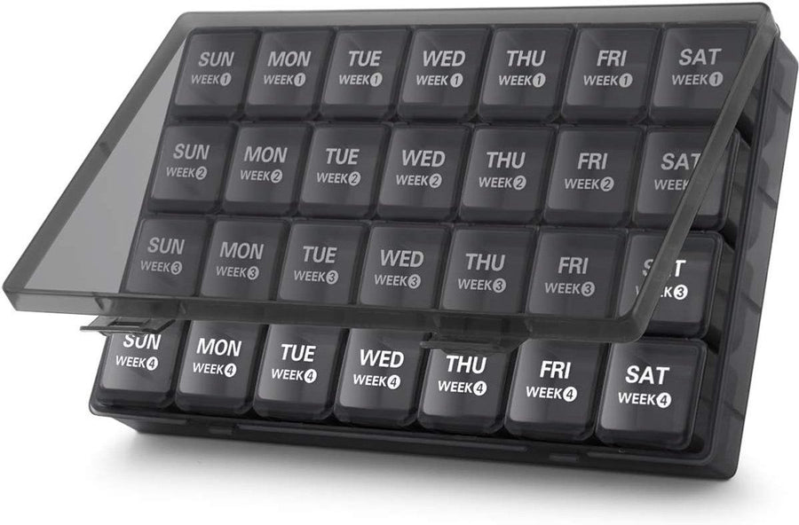 Large 28-Day Monthly Pill Organizer, 4-Week Medicine Box with Dustproof Container for Pills Vitamins Supplements, PP Plastic Material