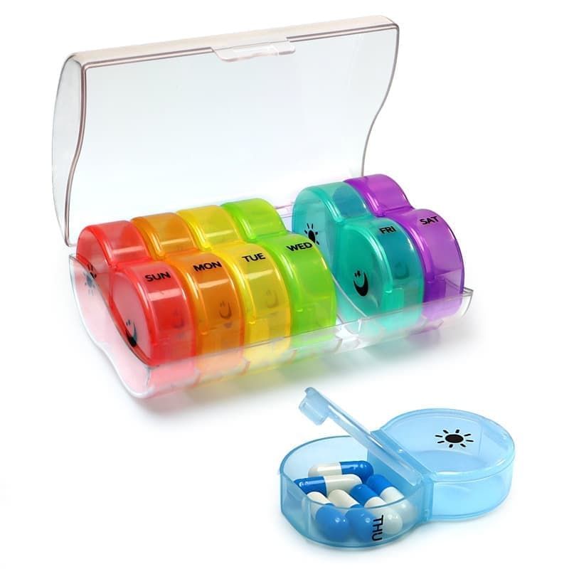 Round 7-Day Medicine Dosett, XL Weekly Pill Storage with Large Compartments, Transparent, BPA-Free Plastic, Secure Snap Lid