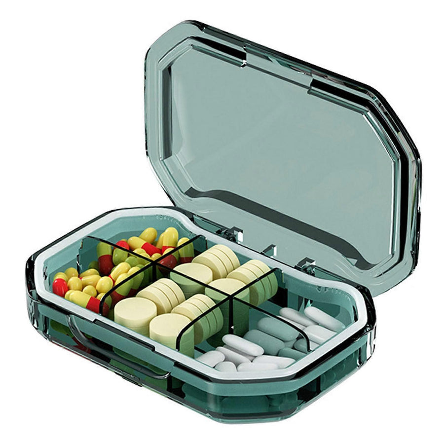 Practical 7-Day Pill Box with 4/6 Compartments, Large Space Buckle and Sealed Pocket-Sized Medicine Case, Green B, PS Material