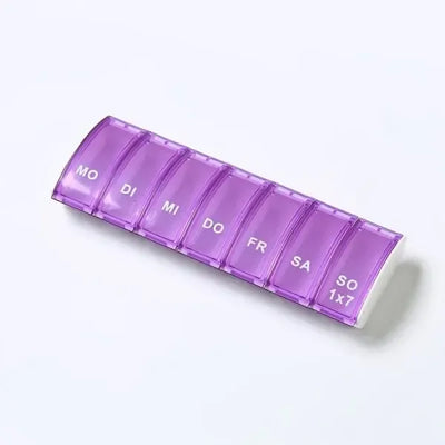 Weekly Doset Medicine Box with 7 Compartments, Pill Holder Case for Daily Tablets, Purple, Secure Snap Lid, Travel Pill Case