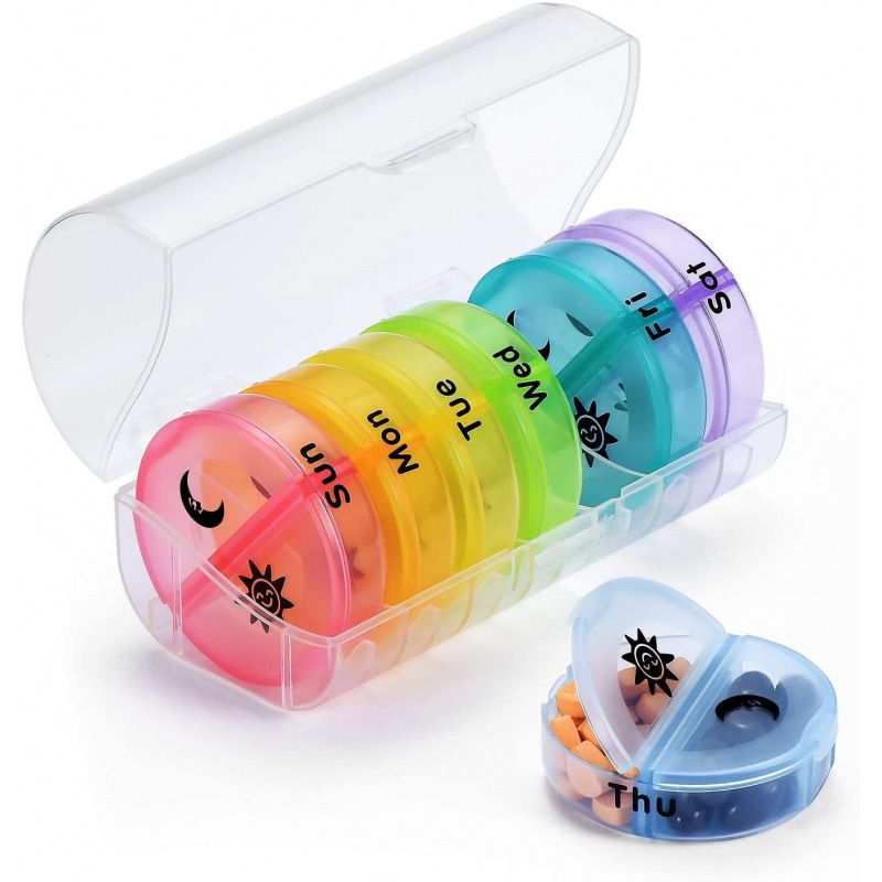 Weekly Pill Organizer 7-Day, 2 Times a Day Morning Evening 14-Compartment Pill Case, Portable Travel Medicine Container with Secure Lock