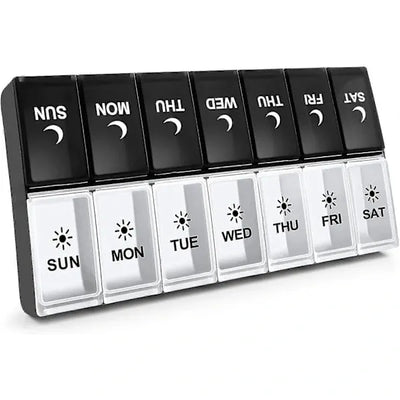 Weekly AM PM Pill Organizer for Twice Daily Use, 14-Compartment Pill Case for Vitamins and Medicine, PP Plastic Material