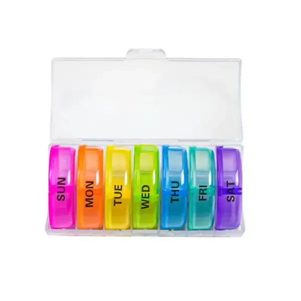 7-Day Pill Organizer Weekly Medicine Box, Double Protection Travel Tablet Case, ABS and PP Material, Secure Snap Lid, Daily Tablet Storage