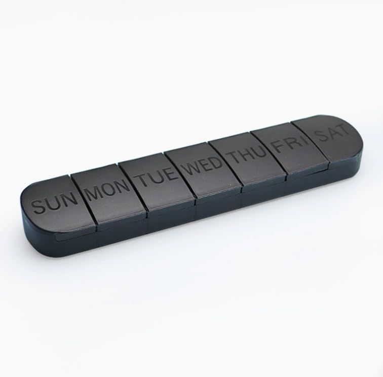 7-Day Pill Box Weekly Medicine Container, Separate Daily Cases for Tablets and Vitamins, Black, PP Material, Travel Pill Case