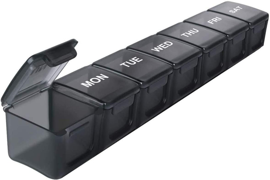 Extra Large 7-Day Weekly Pill Organizer, Travel Pill Case with Daily Boxes and BPA-Free Pill Dispenser, Transparent