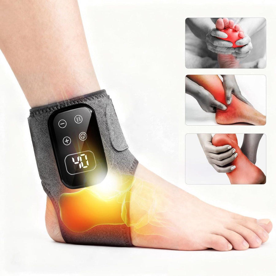 Wireless Foot Massager, Heated Ankle and Heel Wrap with Sole Massage, Adjustable Warm Therapy for Home Use, 3 Settings, 5 Heat Levels, Grey