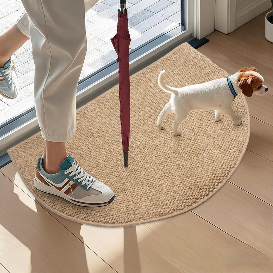 Semi-Circular Doormat, Non-Slip Indoor Outdoor Entrance Mat with Waffle Texture for Front Door, Bathroom and Patio, 50 x 80 cm, Brown