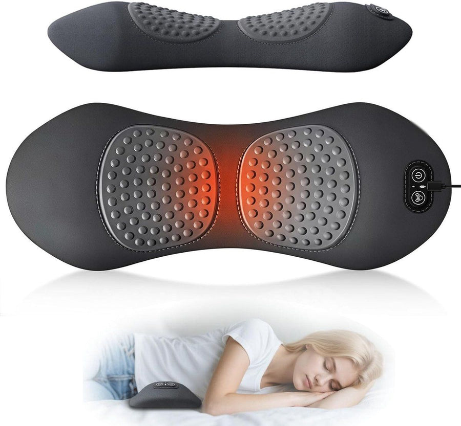3-in-1 Lumbar Cushion, USB Heated Back Support Pillow with Vibration Massage and Adjustable Air Filling for Home and Office, Grey