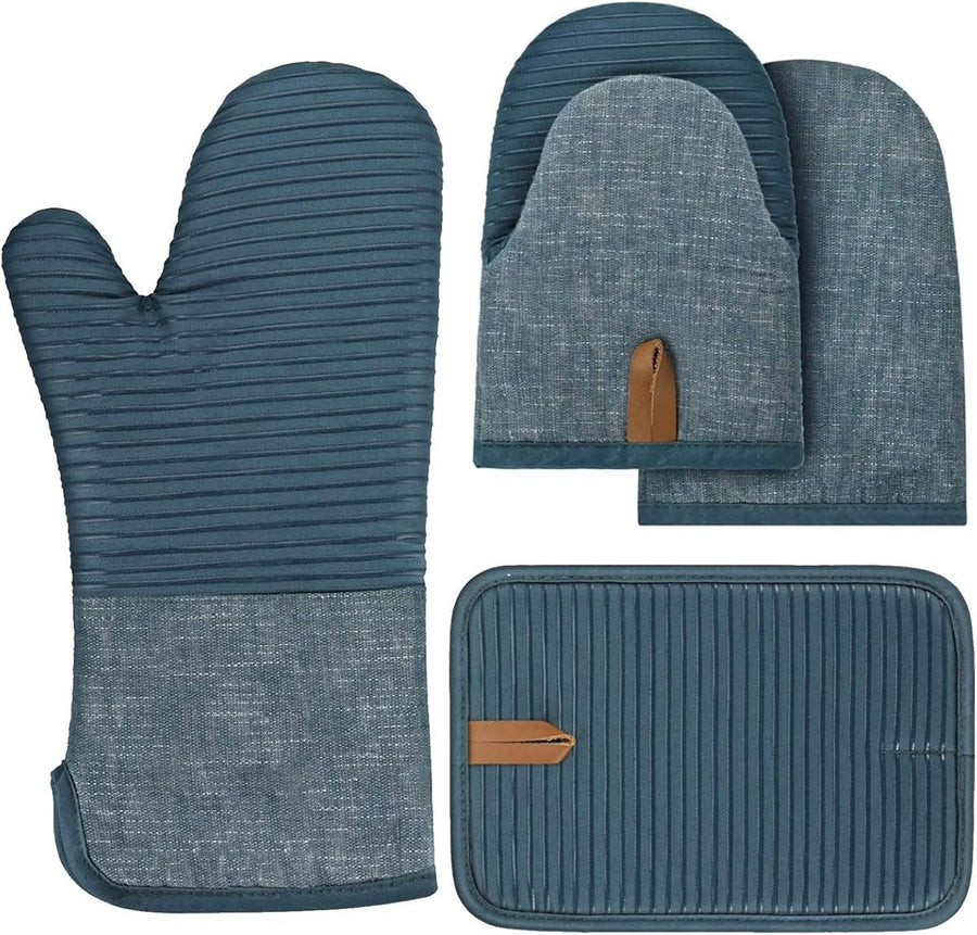 4 Pieces, Oven Mitt Set, Heat-resistant kitchen gloves and heat insulation mat set, Silicone non-slip gloves and heat, for kitchen