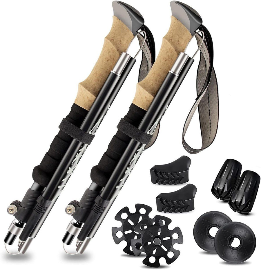 Mountaineering Walking Poles, Adjustable Trekking Poles with Anti-Shock Function, Ultralight & Compact, Foldable with Storage Bag and Accessories