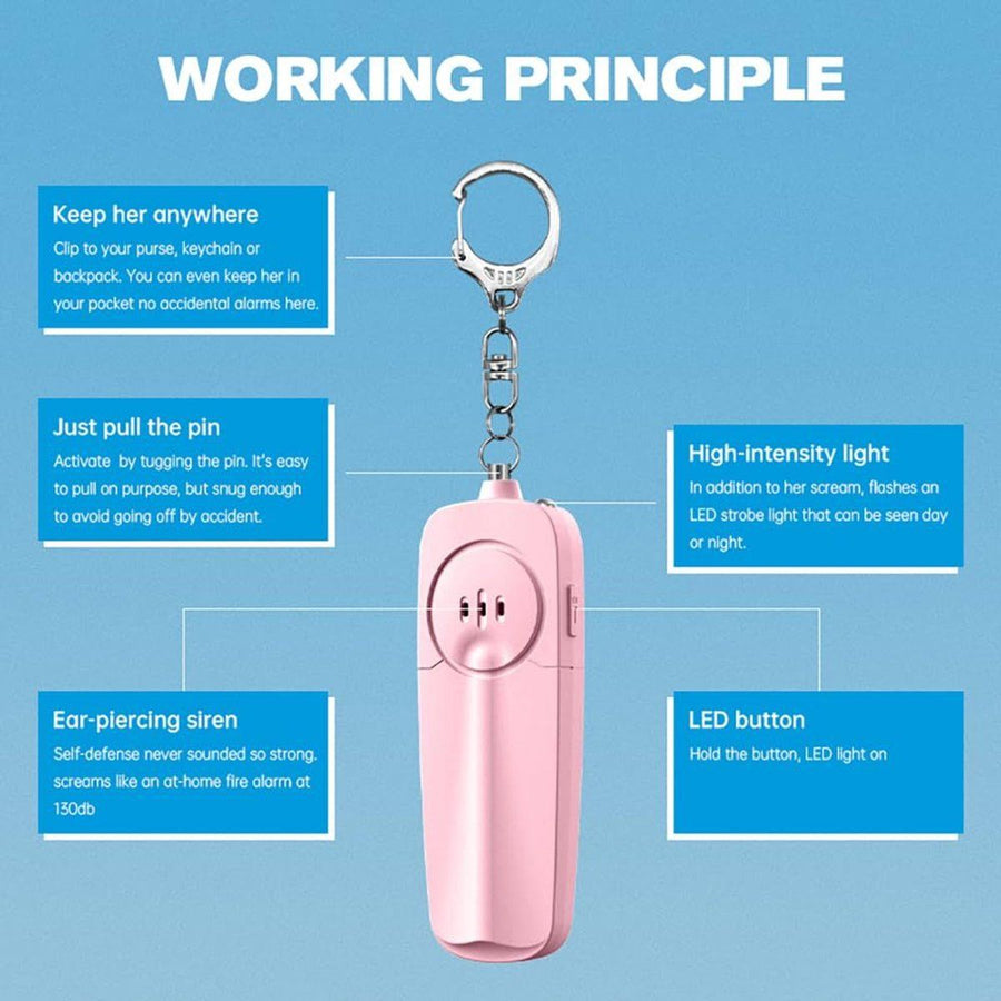 Personal Safety Alarm Keychain, High Decibel Emergency Whistle, with LED Flashlight, Compact and Lightweight, for outdoor security, 130dB, Pink