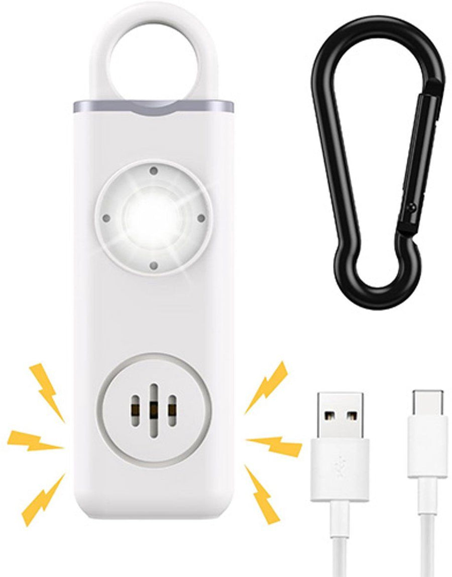 Personal Self-Defense Alarm, Self-Defense Alarm for Women, Rechargeable Alarm Keychain, Emergency Alarm, with LED Strobe, 130 dB, White