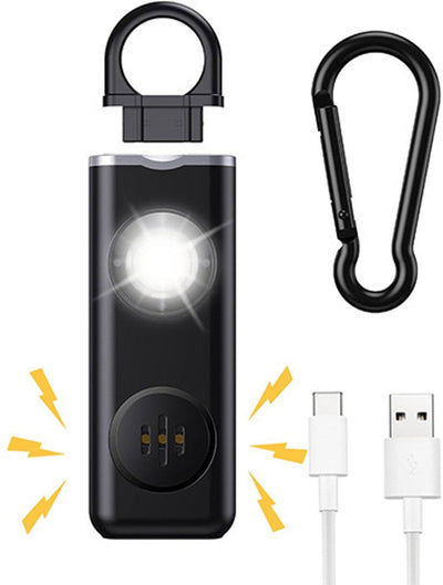Personal Self-Defense Alarm, Self-Defense Alarm for Women, Rechargeable Alarm Keychain, Emergency Alarm, with LED Strobe, 130 dB, Black