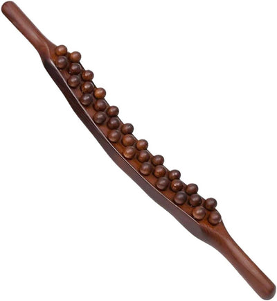 Wooden massage roller with 31 beads, lymphatic drainage massage stick, Guasha and muscle relaxation tool, Handmade wooden body roller for back