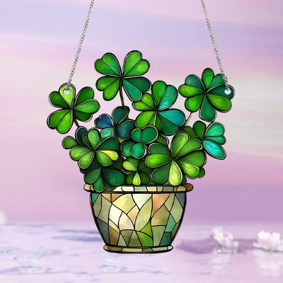 St Patrick's Day Shamrock Acrylic Hanging Ornaments, Irish Wreath Wall Decor for Window, Porch, Party and Home