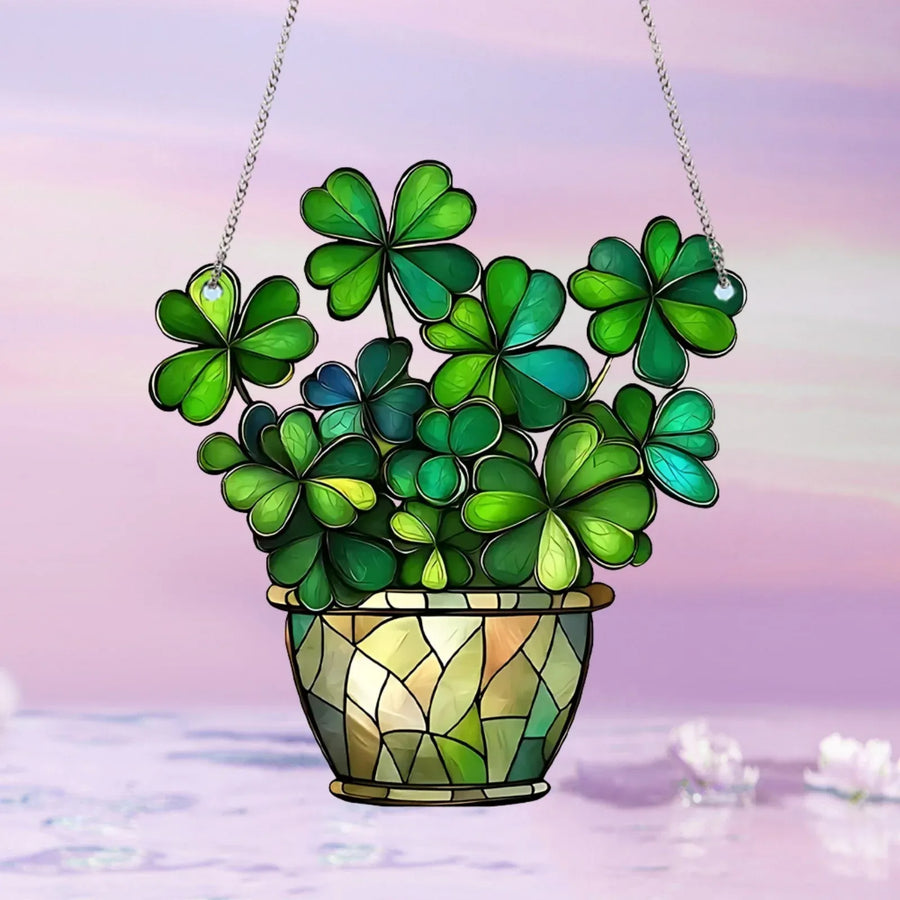 St Patrick's Day Shamrock Acrylic Hanging Ornaments, Irish Wreath Wall Decor for Window, Porch, Party and Home