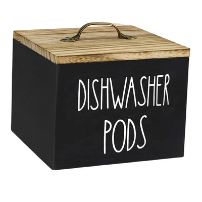 Wooden Storage Container with Lid, Farmhouse Dishwasher Pod Dispenser Box for Laundry Room, Bathroom and Countertop, Black