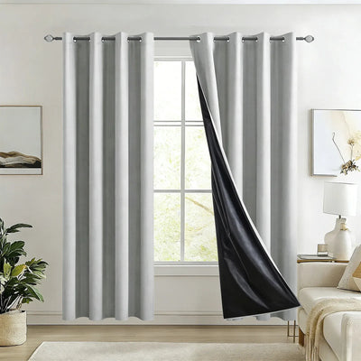 Ring-Top Blackout Curtain Panel, Black-Lined Thermal Insulated Privacy Drapery for Bedroom and Living Room, Energy-Saving Window Curtain