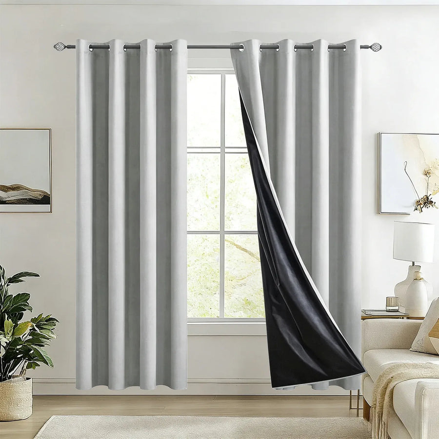 Ring-Top Blackout Curtain Panel, Black-Lined Thermal Insulated Privacy Drapery for Bedroom and Living Room, Energy-Saving Window Curtain