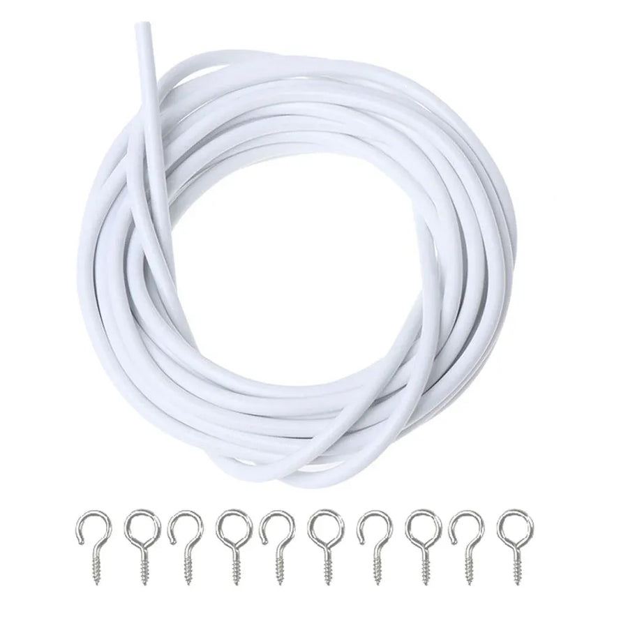 Net Hang 4m Curtain Wire Window Cord Cable String Set With 5 Fish Eyes 5 Hooks, for Bedroom, Living Room and Home Use
