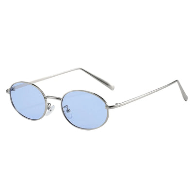Retro Oval Sunglasses for Women and Men 90s Trendy Small Round Sun Glasses Fashion Narrow Metal Frame Shades, Gold, Silver