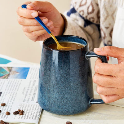 24 oz Large Ceramic Coffee Mug with Large Handle, Extra Large Tea and Coffee Cup for Office, Home, Latte and Hot Drinks, Blue