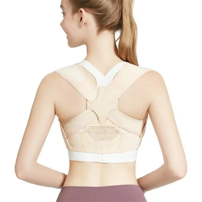 Adjustable Back Posture Corrector, Shoulder Support Brace for Men and Women with Breathable Lumbar Support, Skin Color, Size M