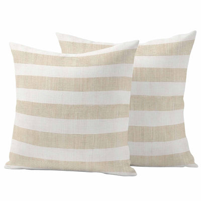 Vintage Linen Outdoor Pillow Covers 24"x24" Set of 2, Striped Theme Farmhouse Waterproof Throw Pillow Covers for Patio Furniture, Beige