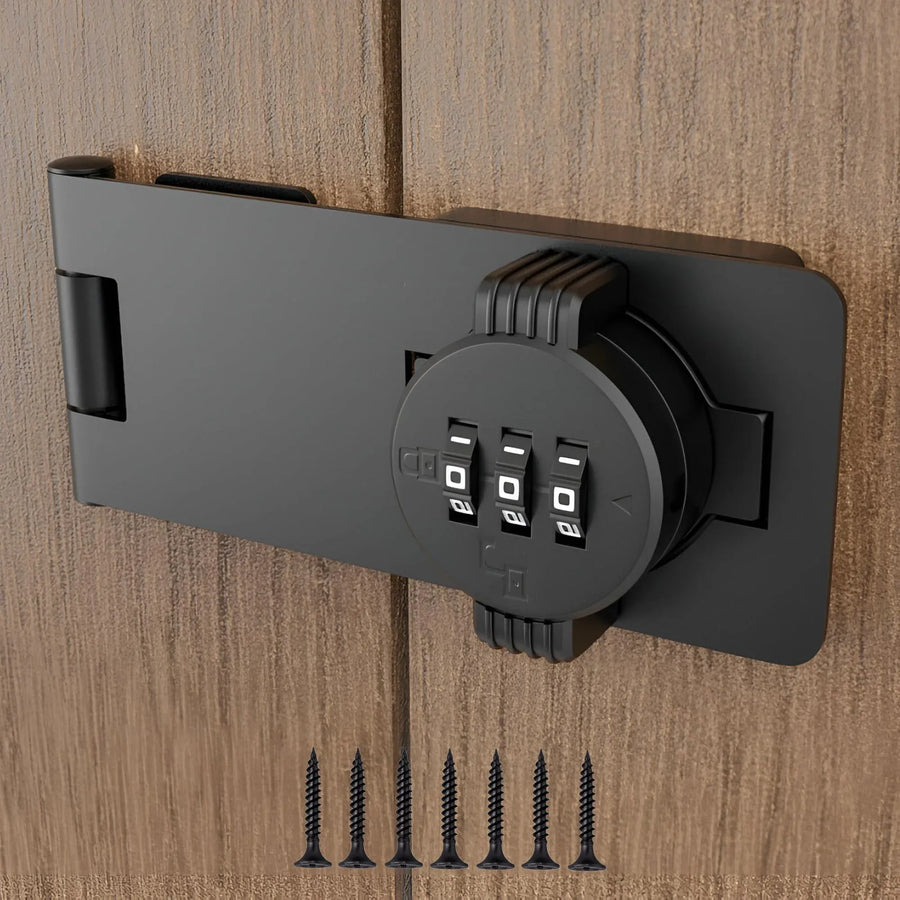 Mechanical Password Rotary Hasp Locks, Cabinet Locks with Combination, Door Security Latch for Small Barn Doors, Cabinets, Gate, Bathroom, Black
